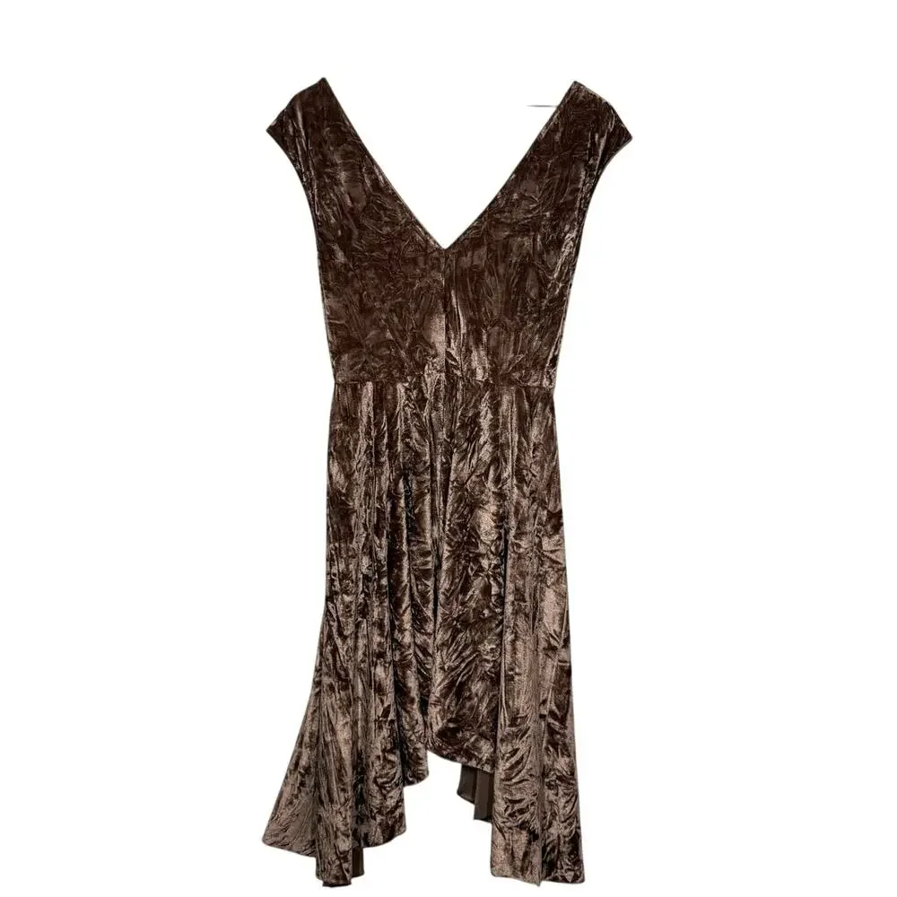 Silence + Noise Corina‎ Mini Dress Women's Size M Brown Crushed Velvet V-Neck